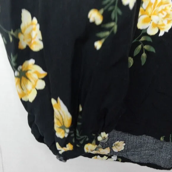 Old Navy XXL Top Black Yellow Floral Print Popover Shirt - Picture 6 of 13